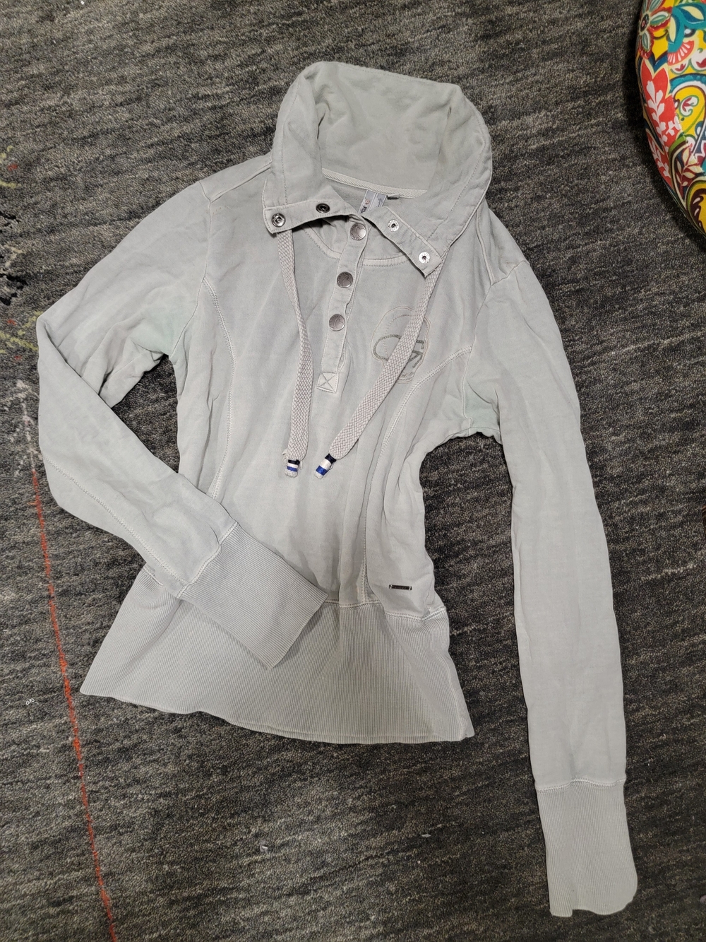 Mint Green Gray Pullover Y2k Hoodie with Snap Buttons